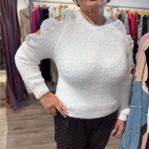 Elegant White Sweater with Ruffle Details